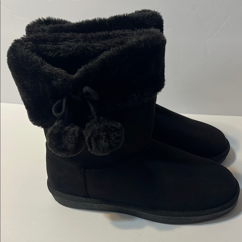 Stylish Black Kids Boots with Pom-Poms